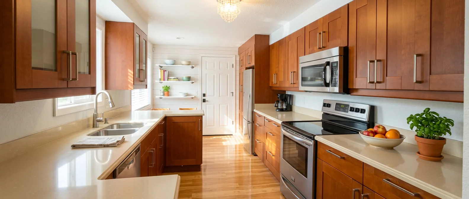 Bright home kitchen where fresh, home-cooked meals are prepared daily