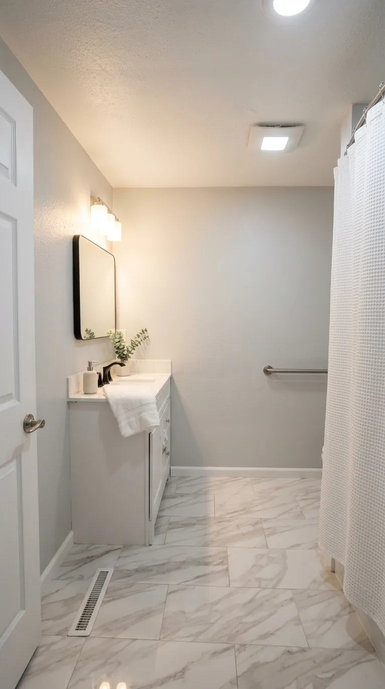 Accessible bathroom with grab bars and spa-like finishes